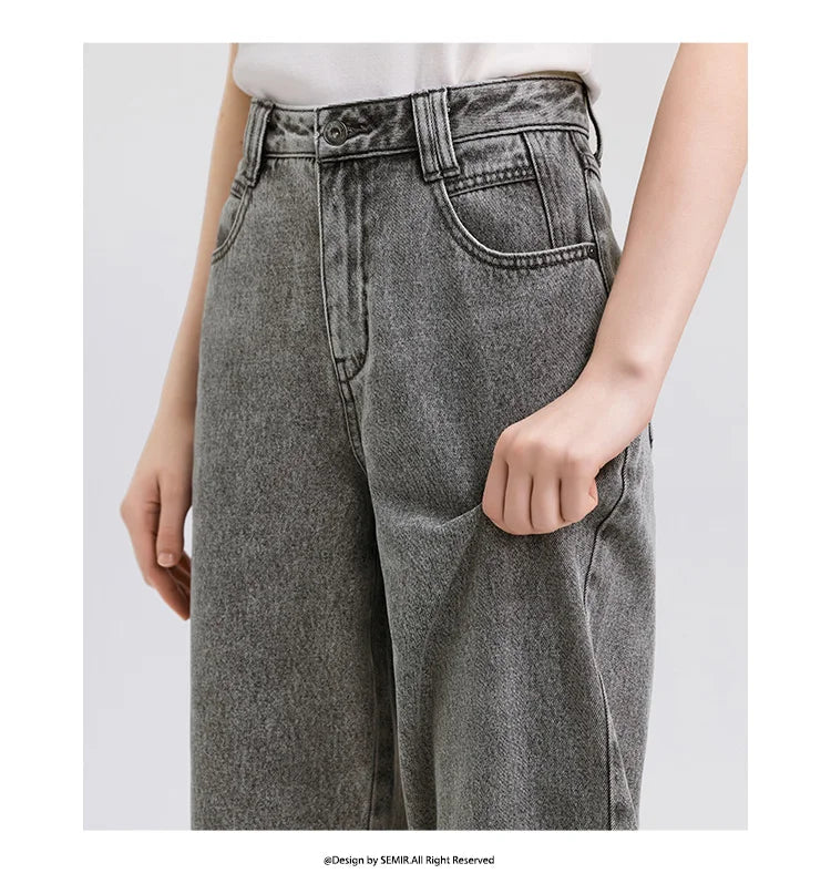 Semir Jeans Women Heightening Pure Cotton Long Trousers Autumn 2024 New Flesh-hiding Wide-leg Trousers