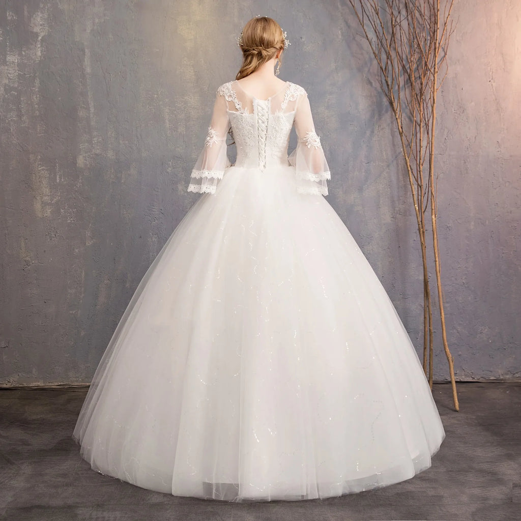 Elegant O-neck Appliques Illusion Lace Tulle Wedding Dresses 2025 Sweep Train Ball Gowns Bridal Gowns Vestido De Noiva