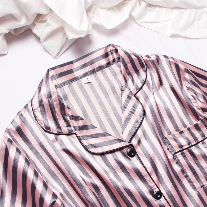 Spring Autumn pajama women Silk Satin pajamas set Long sleeve Shirt with Trouser Sleepwear Loungewear Female Pyjamas Suits Mujer