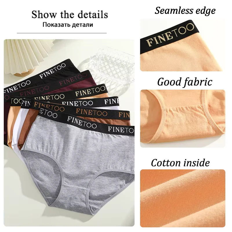 Finetoo 6Pcs/Set Women Cotton Seamless Briefs Women Plus Size Panties Breathable Underwear Female High Waist Soft Lingerie S-XXL