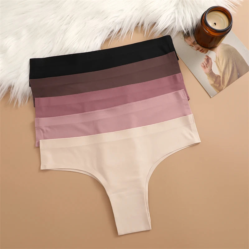 5Pcs Seamless Ultra-thin Underwear Women's Maillard Thongs Sexy Low Waist Brazilian Panties Female Ice Silk Invisible Lingerie
