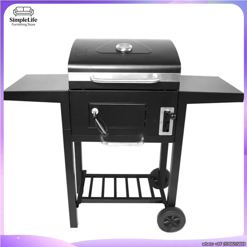 Large Charcoal Grill Smoker BBQ Grill Outdoor Camping Stove with Wheels Heavy Duty Portable Barbecue for Home Party Garden