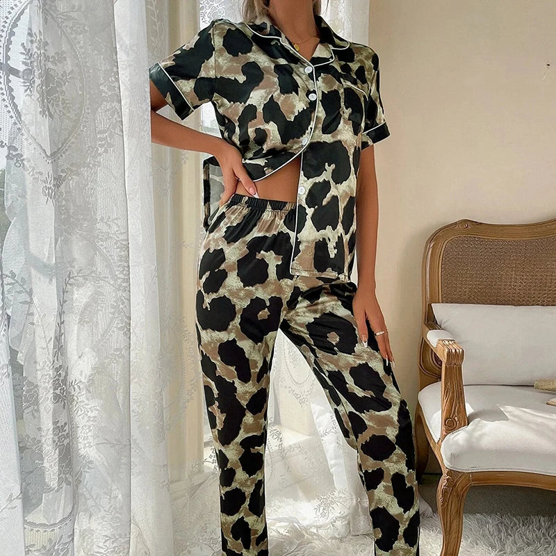 Spring Autumn pajama women Silk Satin pajamas set Long sleeve Shirt with Trouser Sleepwear Loungewear Female Pyjamas Suits Mujer