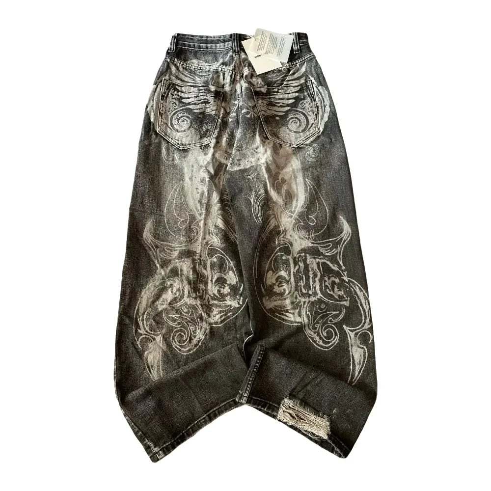 American Fashion Hip Hop Joker Loose Jeans Women Street Y2K New Casual Punk Rock Oversized Wide-leg Pants Unisex Mopping Jeans