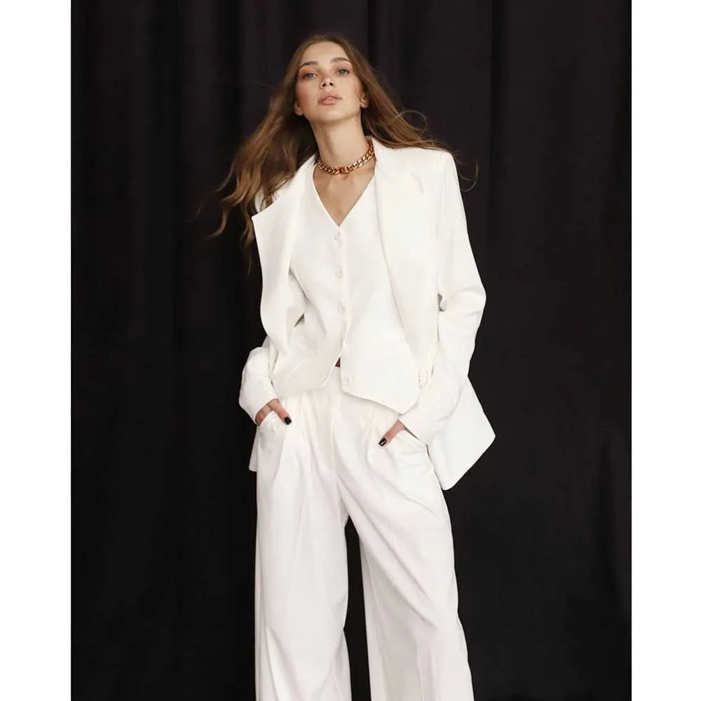 Luxury White Women's Suits 3 Piece Jacket Pants Vest Single Breasted Female Clothing Smart Office Lady Slim Fit Blazers Sets