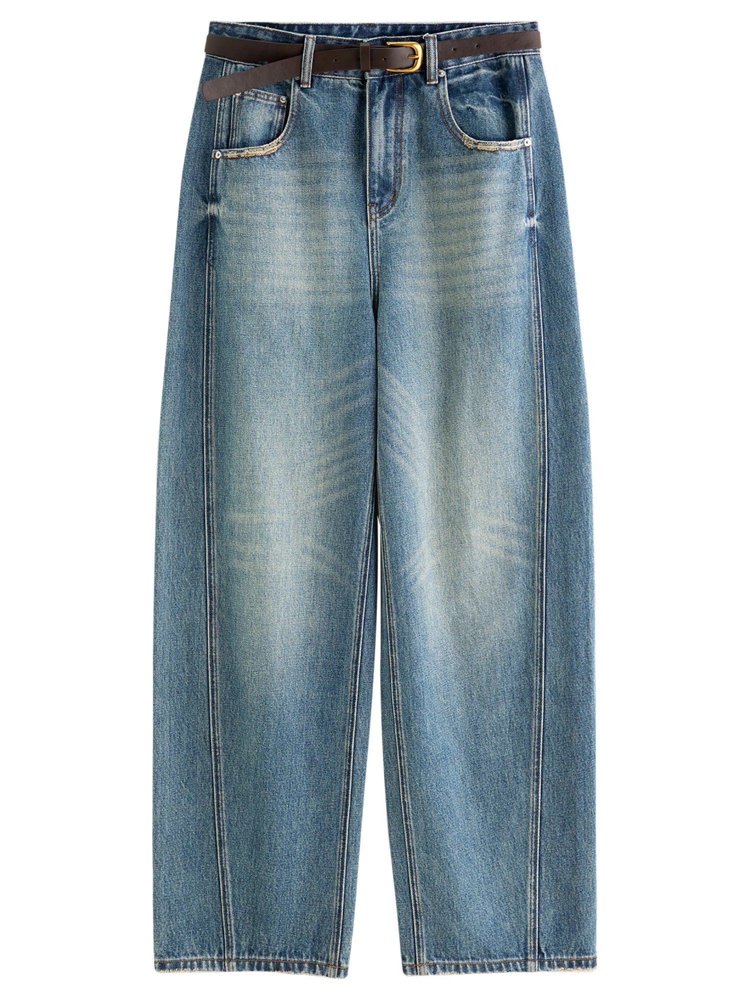FSLE【Premium Series】New Women Retro Loose Flare Jeans High Waist Vintage Denim Pants Autumn Wide Leg Y2K Streetwear With Belt