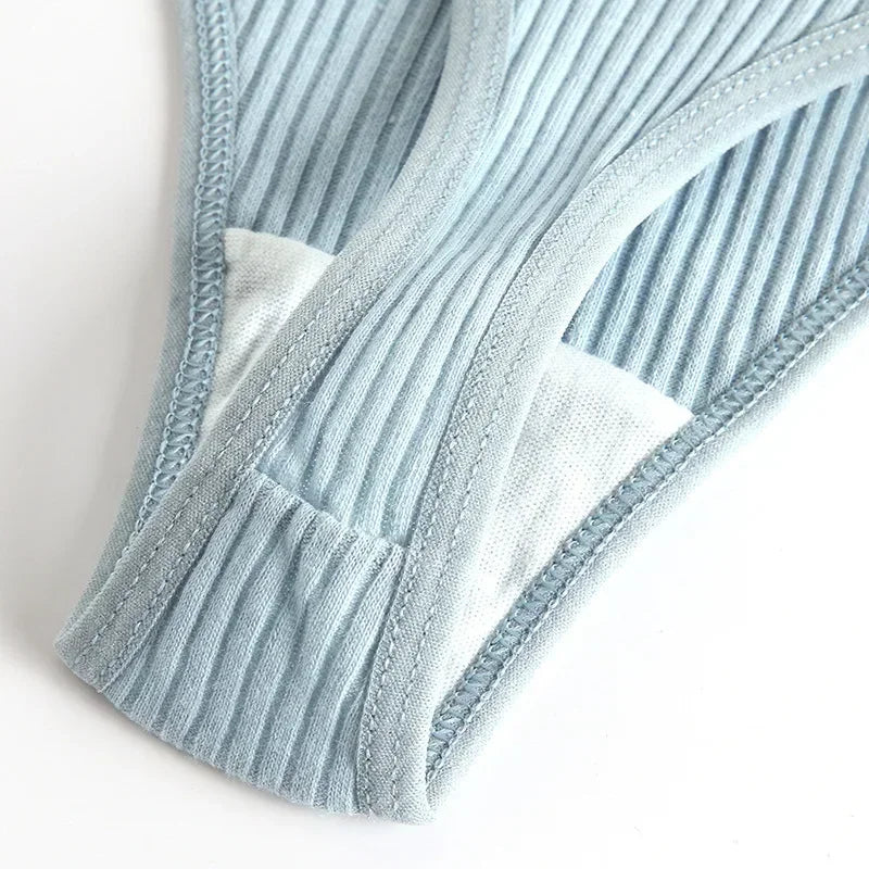 Women's Panties Seamless Ribbed Thongs Low Waist Underpants Comfortable Cotton G-strings Solid Color Underwear Female Lingerie
