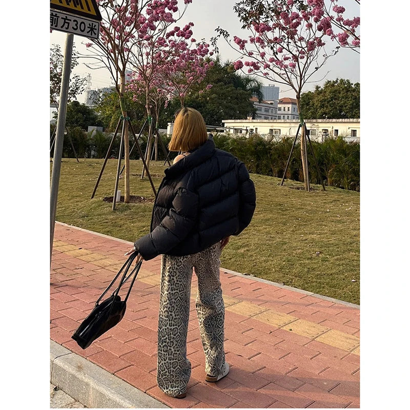 American Retro High Street Casual Overalls Leopard Print Loose Wide Leg Pants For Women Y2k Hip-hop Cargo Grunge Baggy Trousers