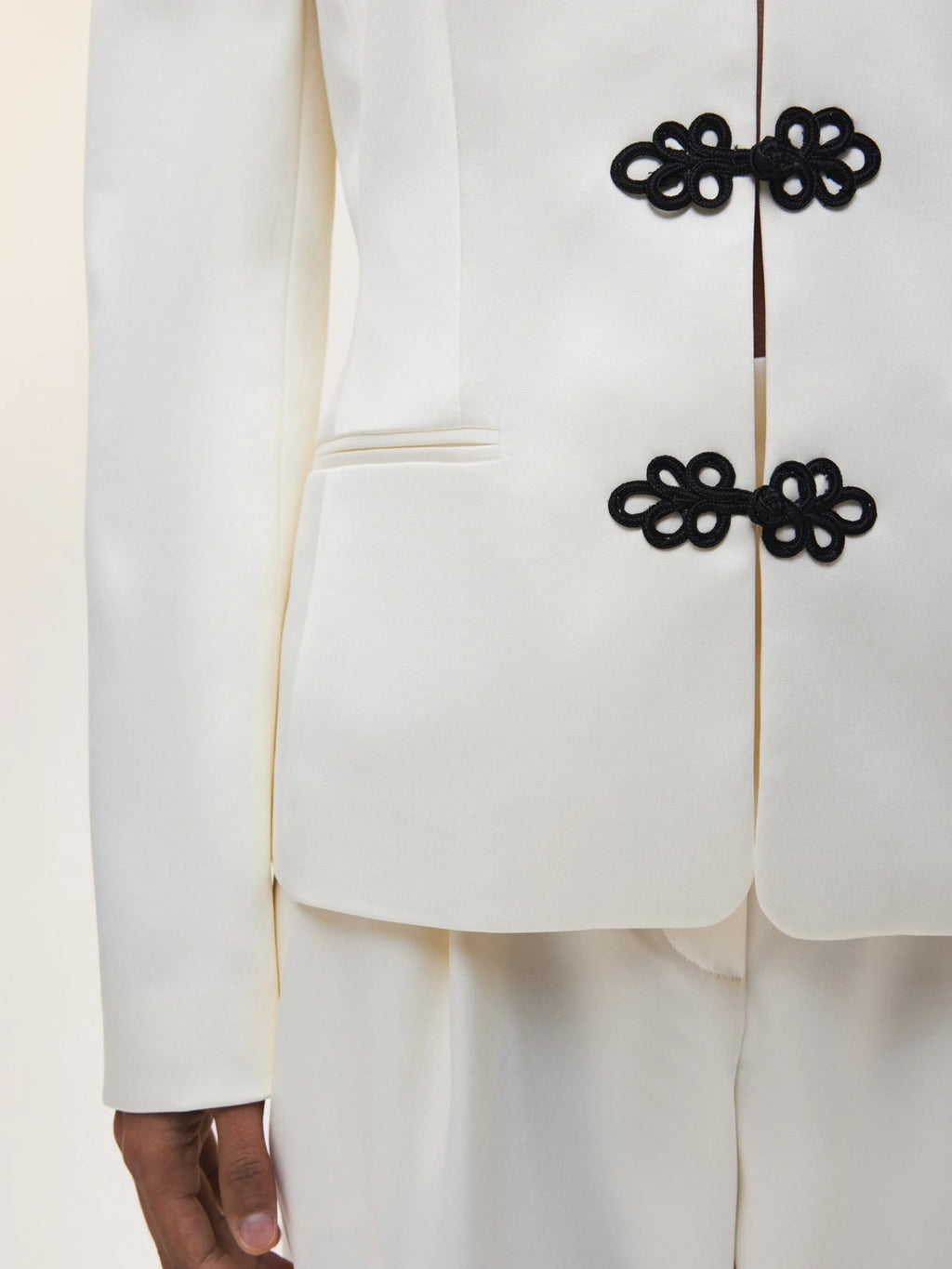 DFDG Women's Spring Summer Satin Mandarin Collar Knot Button Blazer Chic Formal Casual Wear 2026 Trendy Feminine Fashion Coat