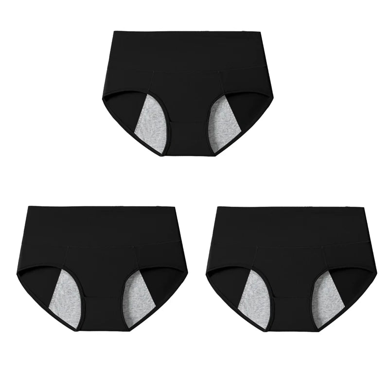3Pcs High Waist Women's Panties Leak Proof Menstrual Pants Widen Period Underwear Cotton Physiological Plus Size Female Briefs