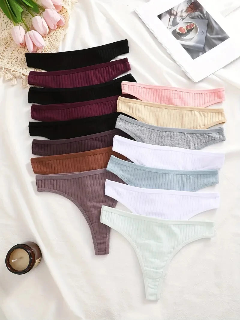 15Pcs/Set Women Cotton G-Strings Panties Female New Color Low Rise Thongs Ladies Sexy Bikini Girl Soft M-XL Intimates Lingerie