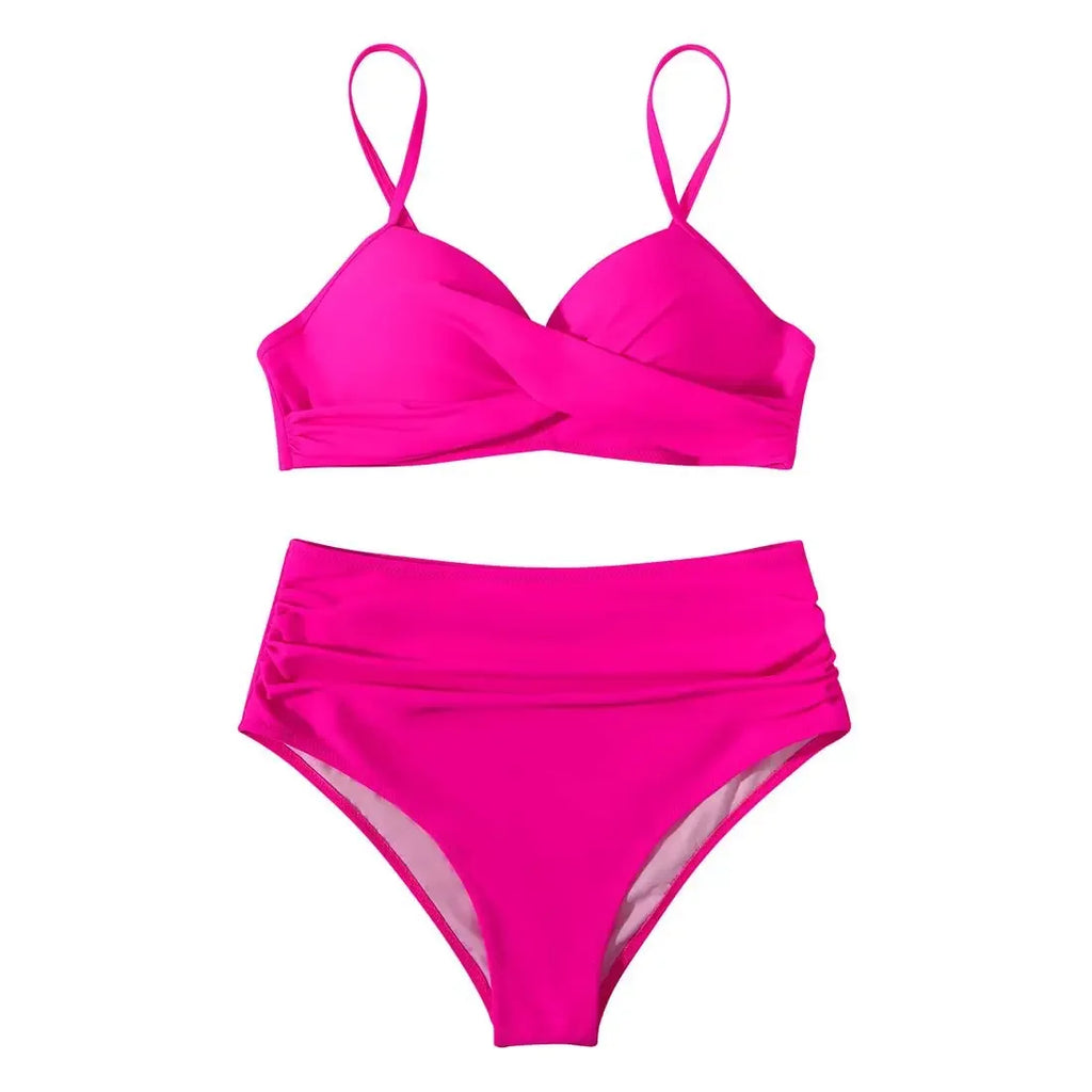 Slimming High Waist Bikini Set Women's Multi-Color Hard Bag Gathered Bikini Ideal for plus Size Swimsuits And Beachwear