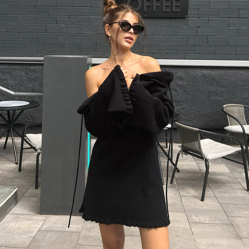 2026 Women Ins Style Sexy Backless Neck-hanging Long Sleeve Fishtail Dress Knit Beachwear Summer Swimsuit Bikini Cover-ups A2825