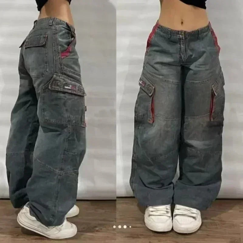 American Fashion Hip Hop Joker Loose Jeans Women Street Y2K New Casual Punk Rock Oversized Wide-leg Pants Unisex Mopping Jeans