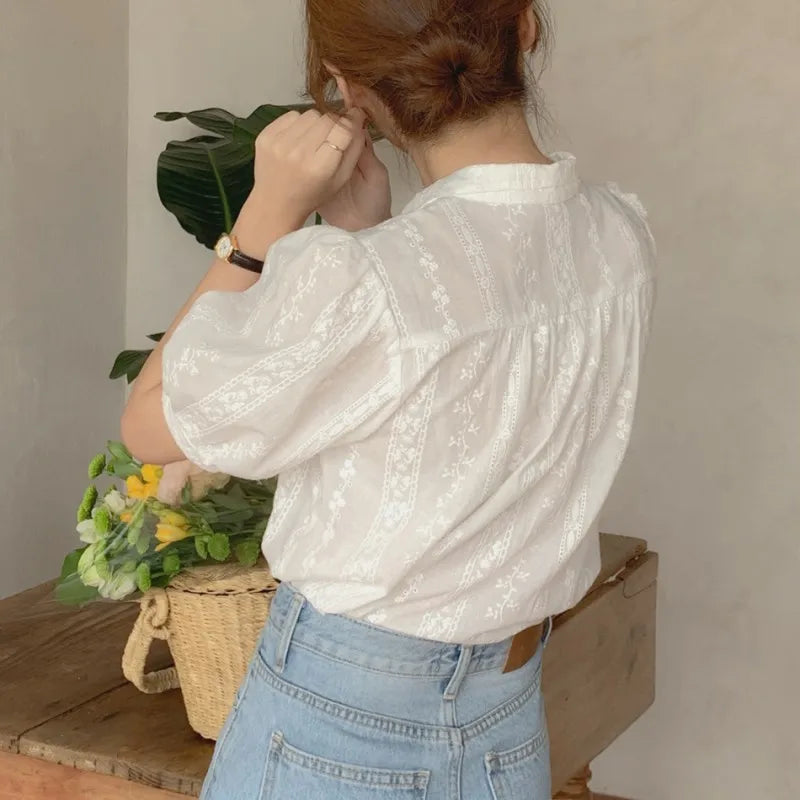 Shirts Women short sleeve V-Neck blouse shirts and tops  Korean Style Womens Clothing Elegant Leisure Chiffon blouses