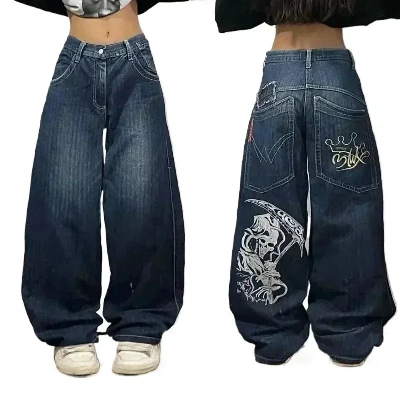 American Fashion Hip Hop Joker Loose Jeans Women Street Y2K New Casual Punk Rock Oversized Wide-leg Pants Unisex Mopping Jeans