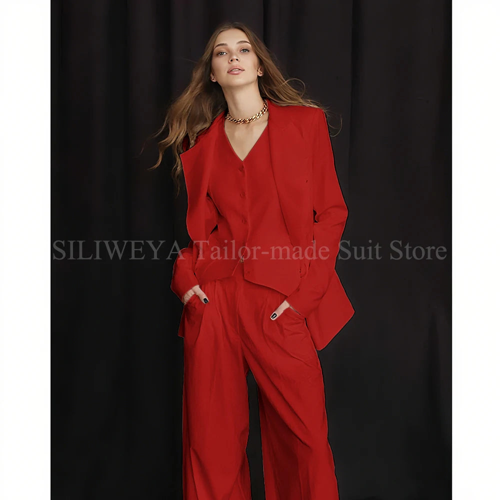 Luxury White Women's Suits 3 Piece Jacket Pants Vest Single Breasted Female Clothing Smart Office Lady Slim Fit Blazers Sets