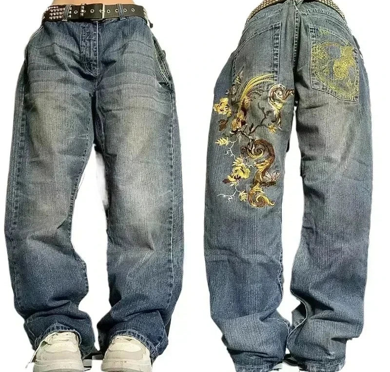 American Street Fashion Trend Big Pocket Loose Jeans Women Harajuku Y2K New Hip Hop Vintage Oversized Jeans Unisex Mopping Jeans