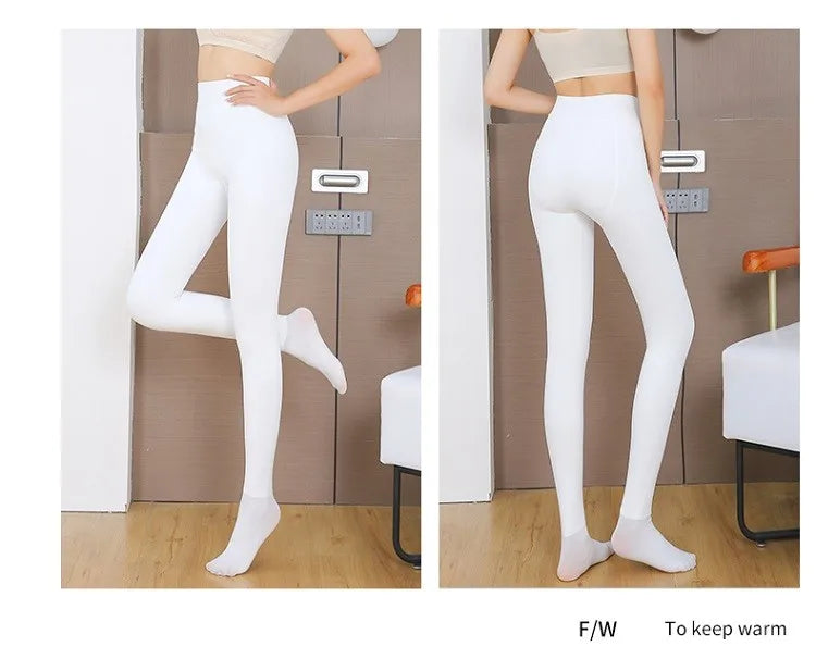 Autumn Winter Water Light Sos Thiened Fce Women's One-Piece l White Inteated Leggings Nylon Base Pants