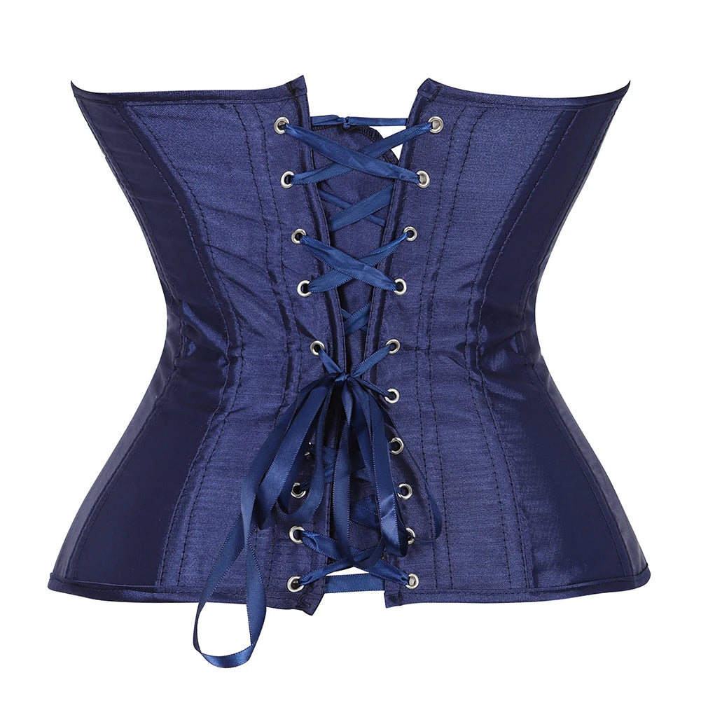 Caudatus Blue Corsets Top For Women Bustiers Overbust Satin Sexy Costume Corselet Brocade Vintage Style Korsett Plus Size