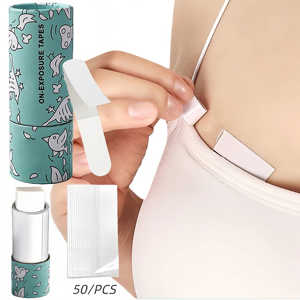 50pcs Double Sided Lingerie Clothes Tape Invisible Transparent Clothing Body Clear Tape Easy Tear Off For Women For Dress