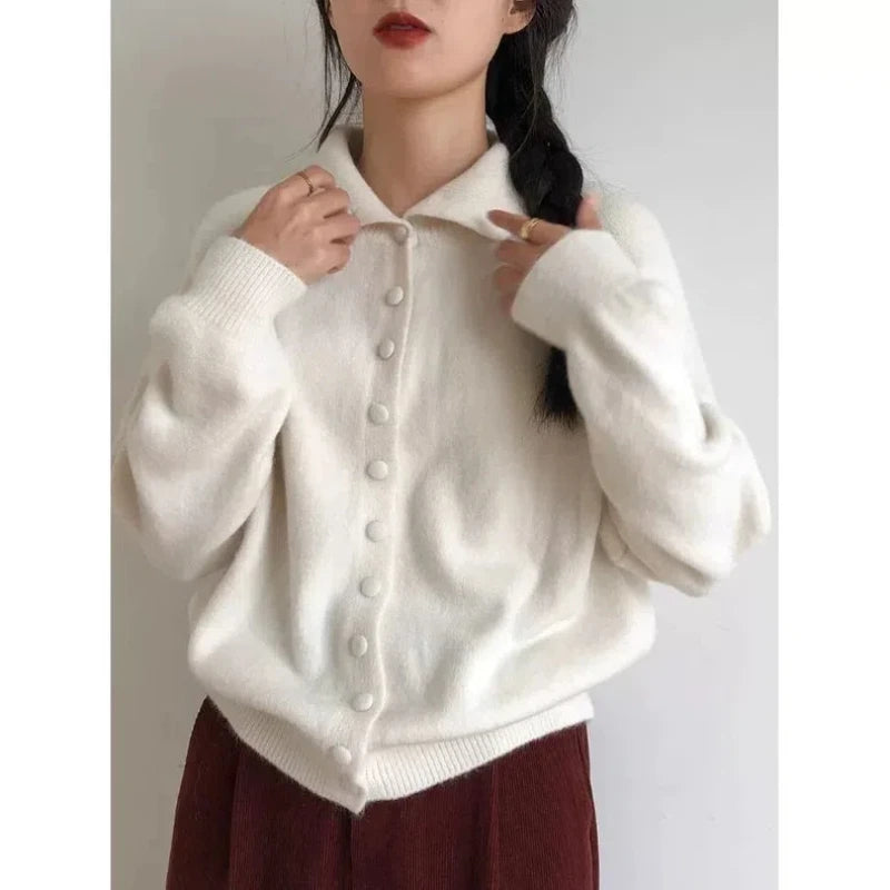 Autumn Winter New Women Sweater Coats Korean Lazy Wind Sweet Fashion Solid Turtleneck Button Cardigan Long Sleeve Knitted Tops