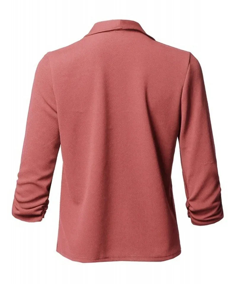 Women Black Thin Blazer Cardigan Coat 2025 Long Sleeve Female Blazers and Jackets Ruched Asymmetrical Casual Business Suit Lady