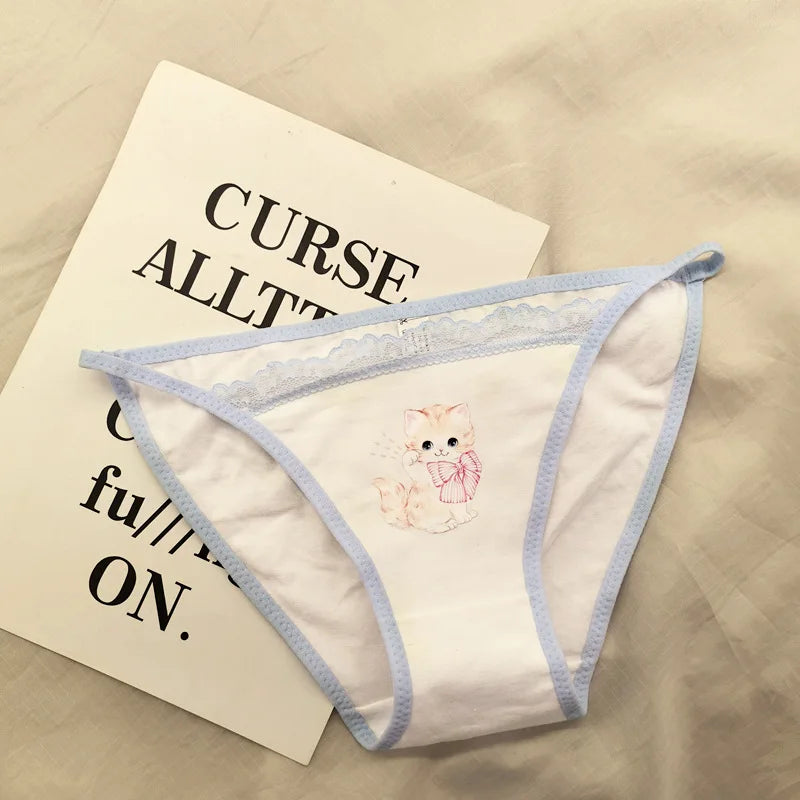 Retro Panties Japanese Sweet Cool Kitten Underwear Female Y2K Lace Girls Panties Cotton Crotch Women's Intimates Briefs Lingerie
