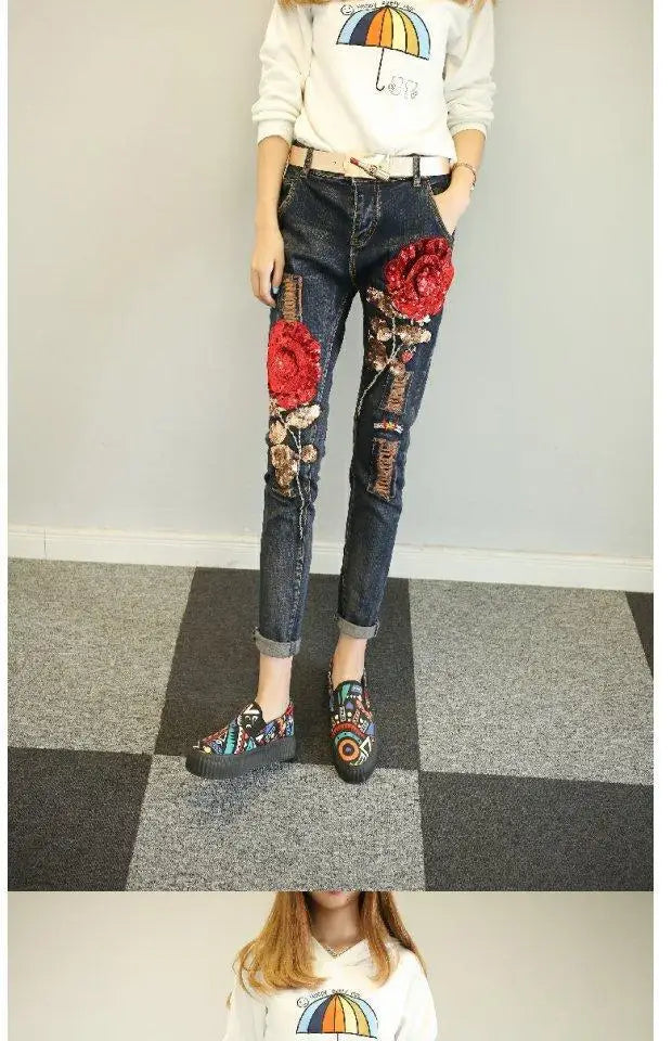 Women Jeans 2026 Spring Autumn Rose Jeans Women's High Waist Slimming Fashion Shorts