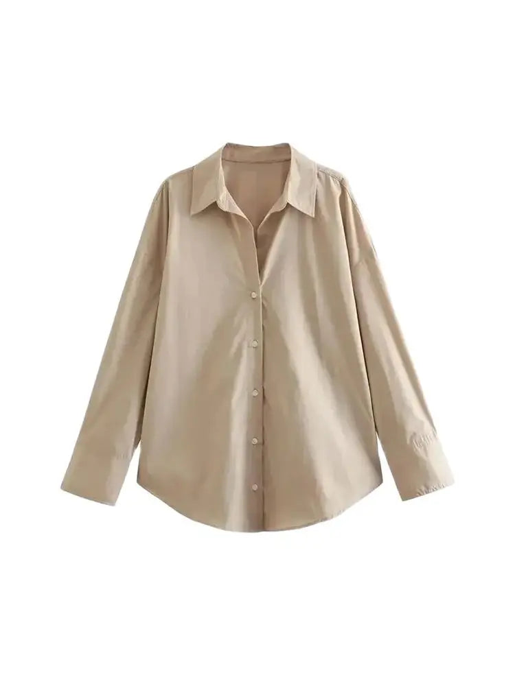 Oversized Poplin Shirts for Women, Long Sleeve, Button-up, Loose Female Blouses, Chic Tops, Fashion