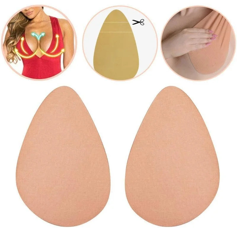 1 Pair Women Large Size Adhesive Bra Water Drop Shaped Invisible Breast Pads Silicone Lifting Nipple Cover Push Up Chest Sticker