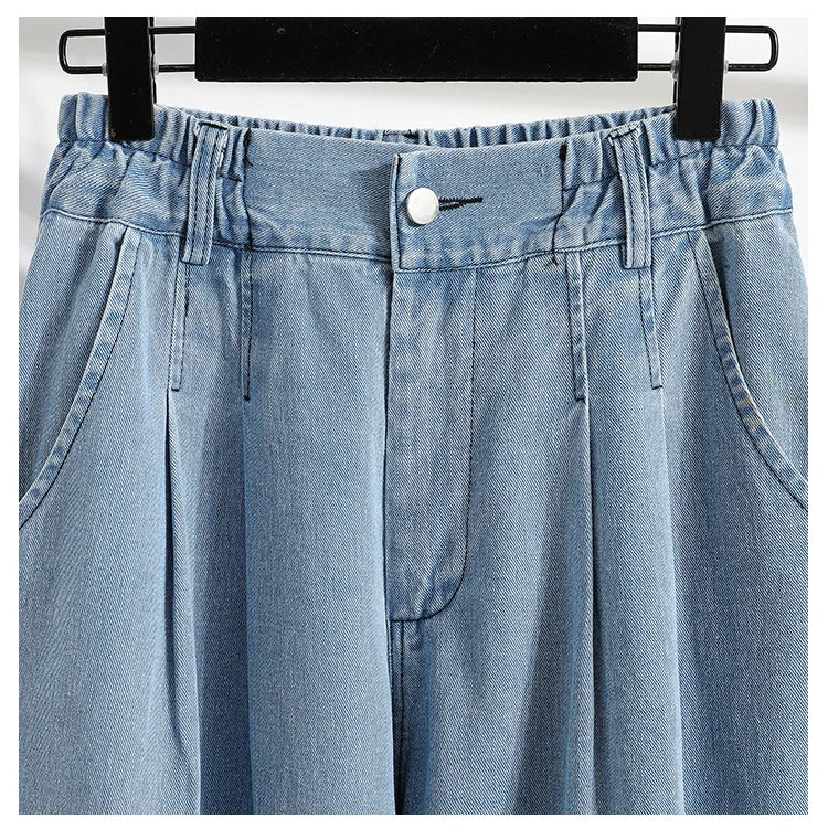 Oversized Women Jeans Spring Elastic Waist Wide Leg Loose Denim Harem Pants Large Size Female Baggy Pants