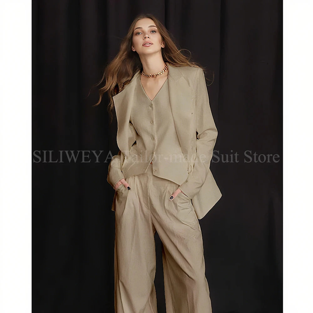 Luxury White Women's Suits 3 Piece Jacket Pants Vest Single Breasted Female Clothing Smart Office Lady Slim Fit Blazers Sets
