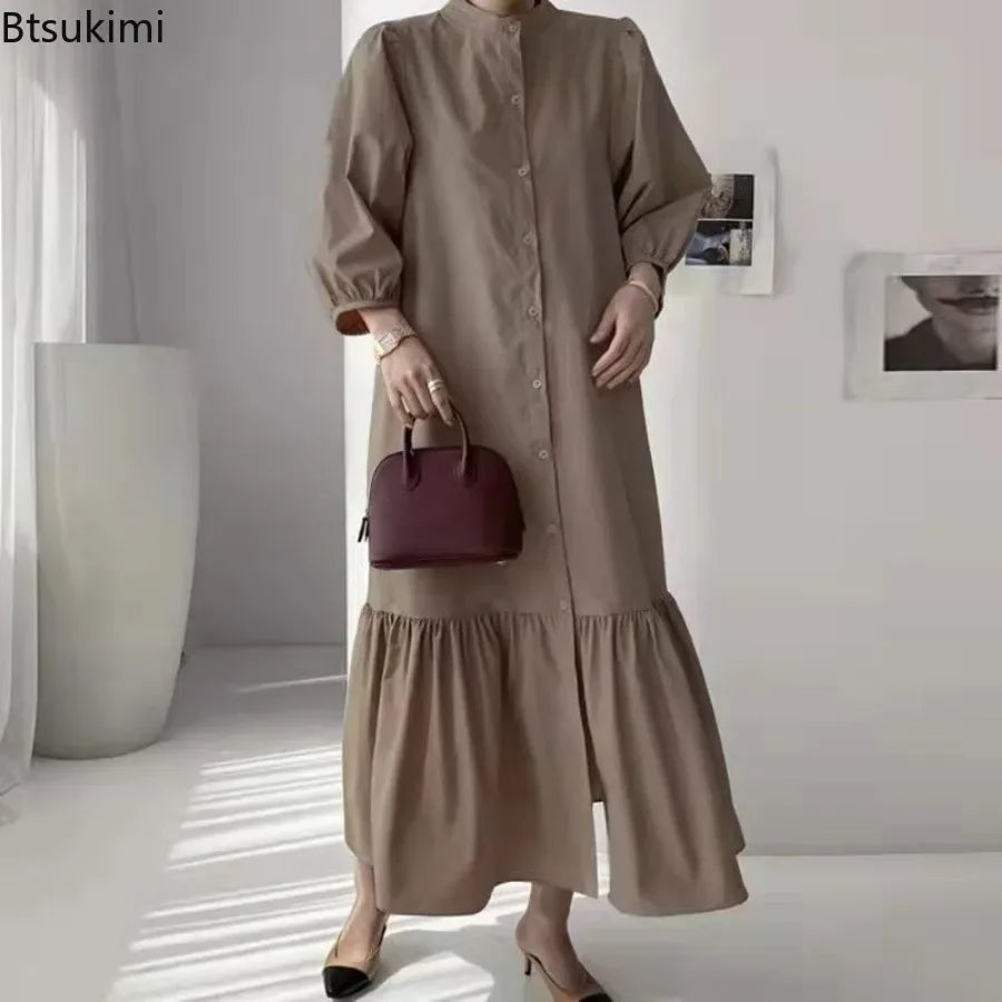 Fashion Summer Dress for Women Vintage Ruffles Hem Cardigan Long Dresses Women Elegant Casual Sundress Party Vestidos Robe Femme