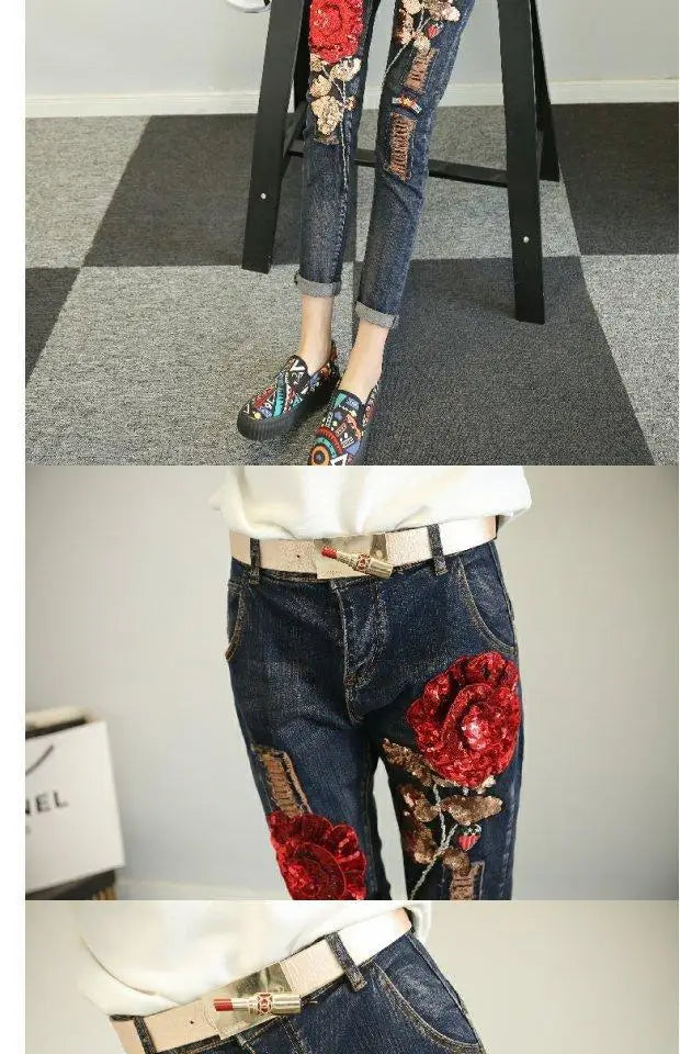 Women Jeans 2026 Spring Autumn Rose Jeans Women's High Waist Slimming Fashion Shorts