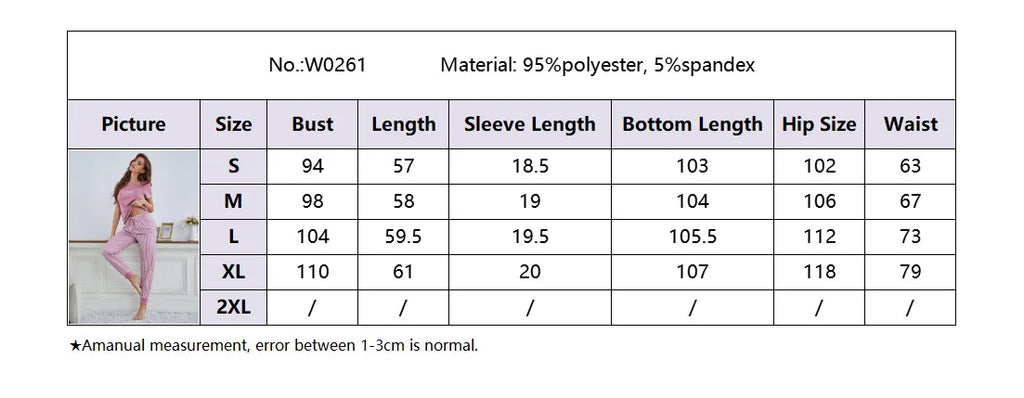Ladies 2 Piece Summer Homewear Nightwear Spring Women Short Sleeve Long Pants Printed T-Shirt Ladies Pajamas Casual Set