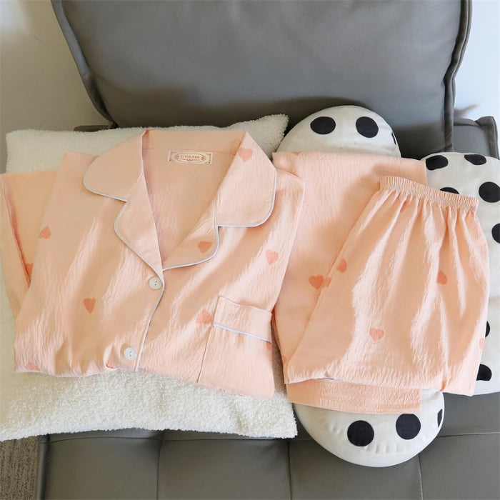 Autumn Women's 2 Piece Sets Print Polka Dot Sweet Kawaii Pajama Set Singer Breasted Top and Pants Women Casual Pajama Sets 2024