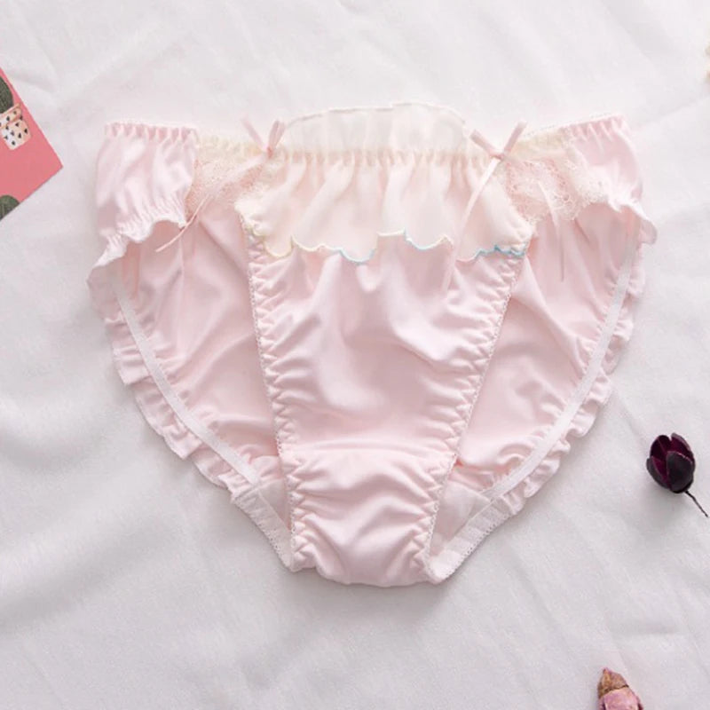 Milk Silk Cute Lovely Sweety Women's Panties High Elasticity Breathable Soft Smooth Underwear Low Waist Ruffle Edge Breifs