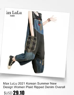 Amax luluE 2025 Korean Fashion Spring Female Printed Denim Overalls Ladies Vintage Casual Jeans Women Loose Trousers Wide Pants