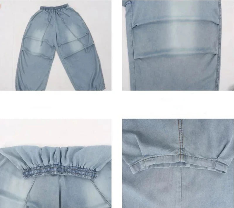 Autumn Oversized Women Wide Leg Jeans Y2K Hip Hop Streetwear Loose Denim Pants High Waist Drawstring All Match Straight Trousers
