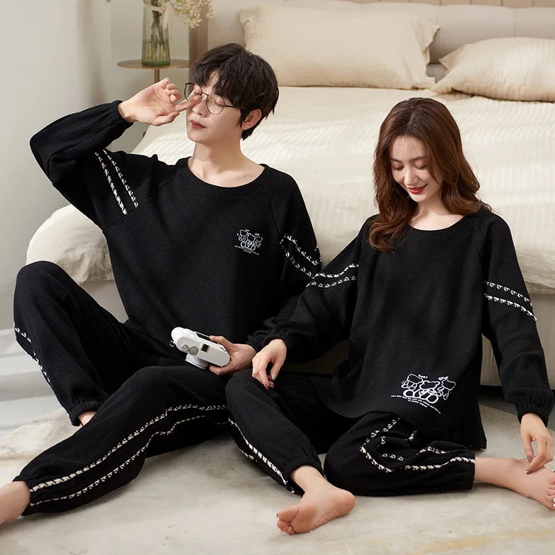 Couple Long Sleeves Sleepwear Autumn Winter Cotton Pajama Sets Print Pants Homewear Kawaii Clothes 2 Piece Sets Nightwear Lovers