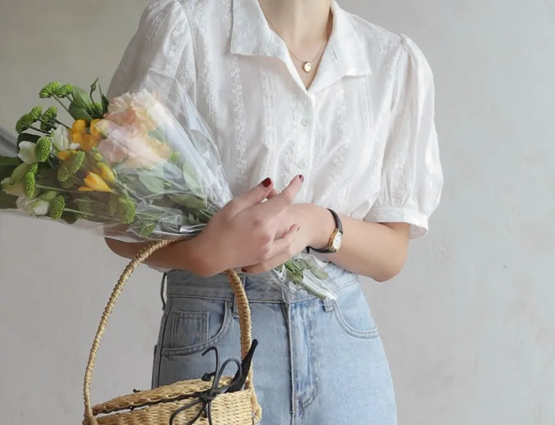 Shirts Women short sleeve V-Neck blouse shirts and tops  Korean Style Womens Clothing Elegant Leisure Chiffon blouses