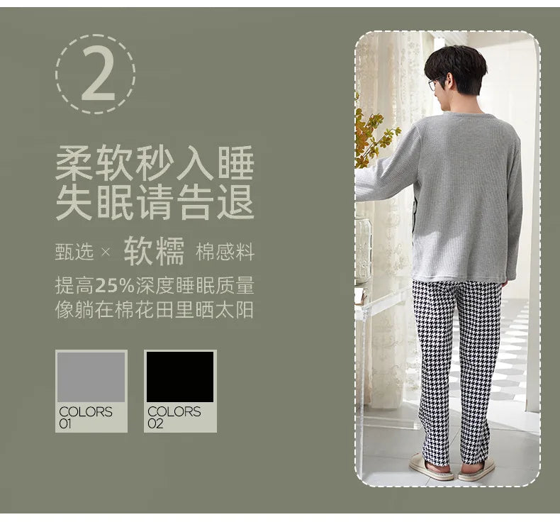 Couple Long Sleeves Sleepwear Autumn Winter Cotton Pajama Sets Print Pants Homewear Kawaii Clothes 2 Piece Sets Nightwear Lovers
