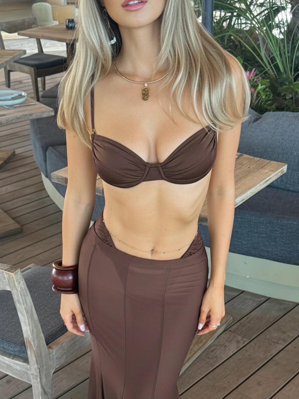 Chic 3 Piece Bikini Set Ruched Bathing Suit with Coverup Skirt 2025 New Beachwear Push Up Swimsuit Nightclub Party Dress K268