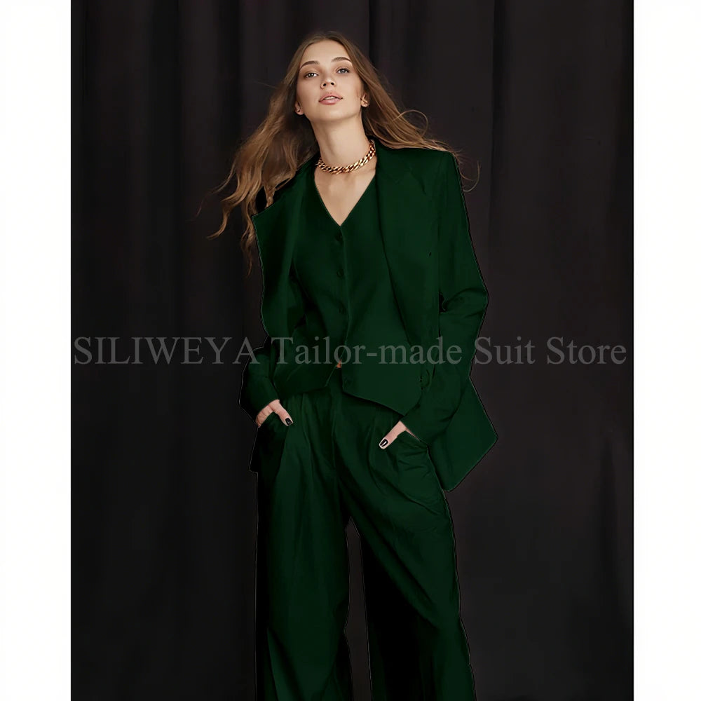 Luxury White Women's Suits 3 Piece Jacket Pants Vest Single Breasted Female Clothing Smart Office Lady Slim Fit Blazers Sets