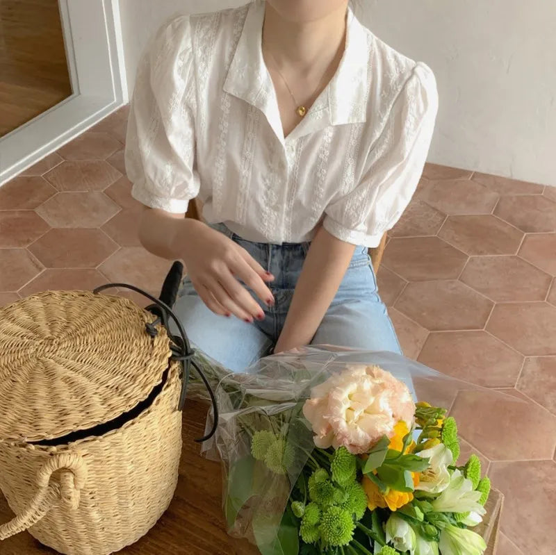Shirts Women short sleeve V-Neck blouse shirts and tops  Korean Style Womens Clothing Elegant Leisure Chiffon blouses