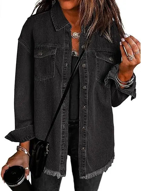 Coat Women Denim Coats Single Breasted Casual Turn Down Collar Y2k Streetwear Jackets Mom Jeans Splice Loose Jacket 2025