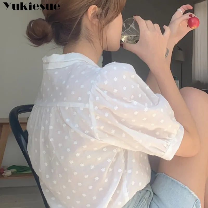 Shirts Women short sleeve V-Neck blouse shirts and tops  Korean Style Womens Clothing Elegant Leisure Chiffon blouses
