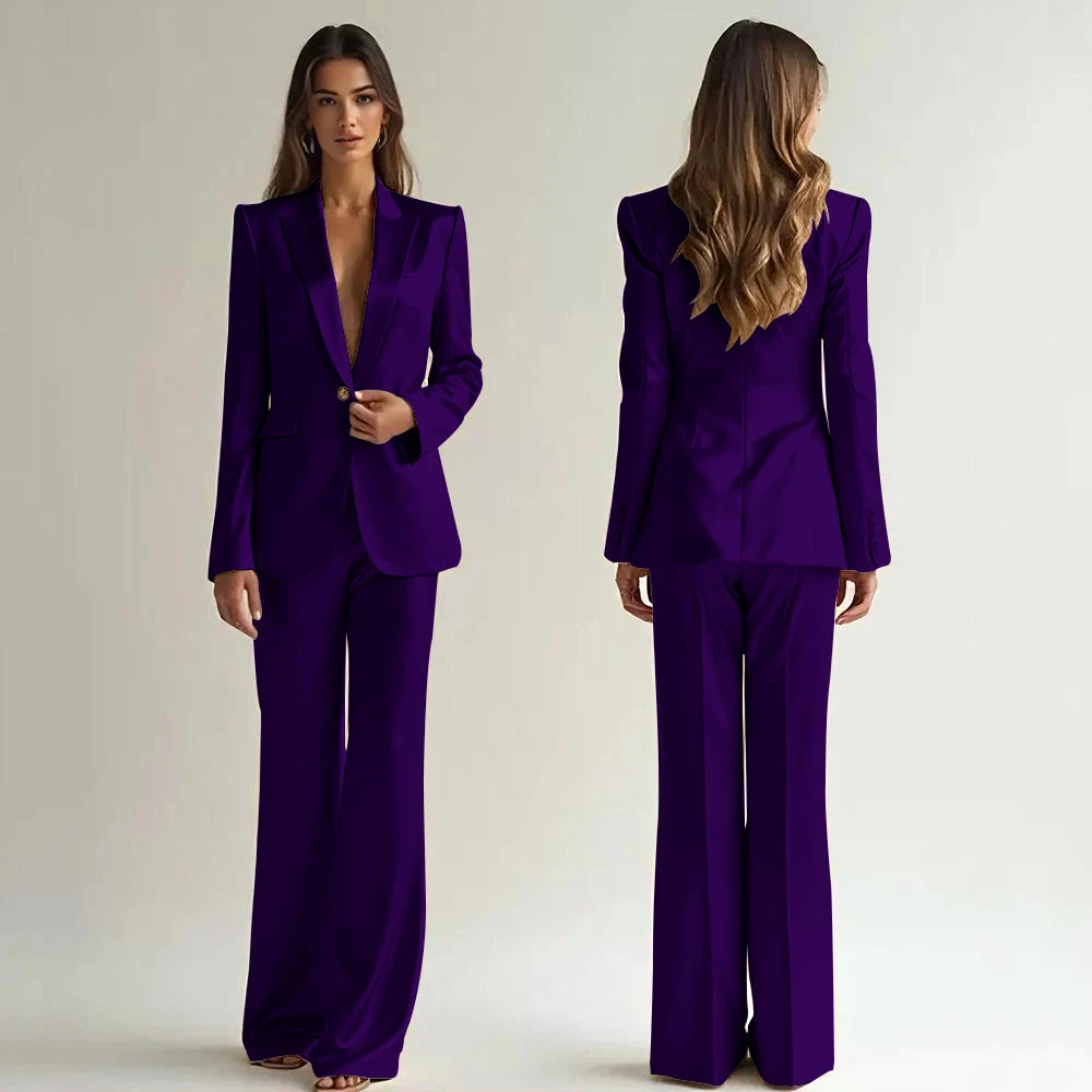Luxury High Quality Women 's Suit One Button 2 Piece Jacket Pants Female Clothing Slim Fit Smart Office Banquet Lady Blazer Set