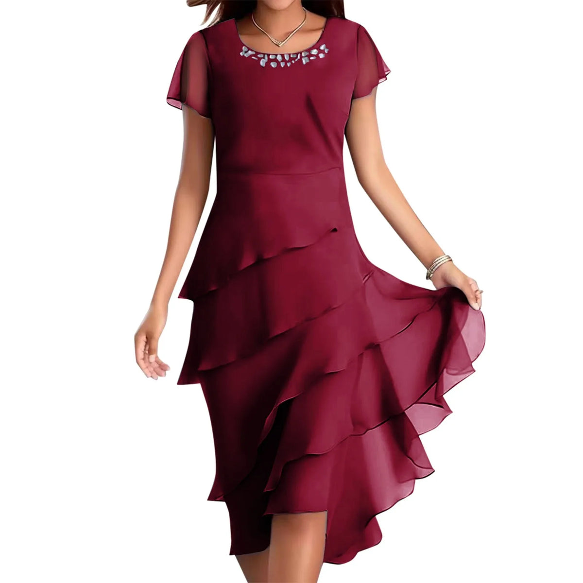 Womens Dresses Women'S Summer Solid Color Dress: Short Sleeve Round Neck Chiffon Paneled Dresses For Women Summer Plus Size